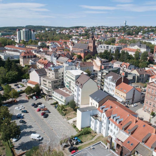 Drohnenfoto der Stadtmitte von Sulzbach am Freitag (04.09.2020). Foto: BeckerBredel